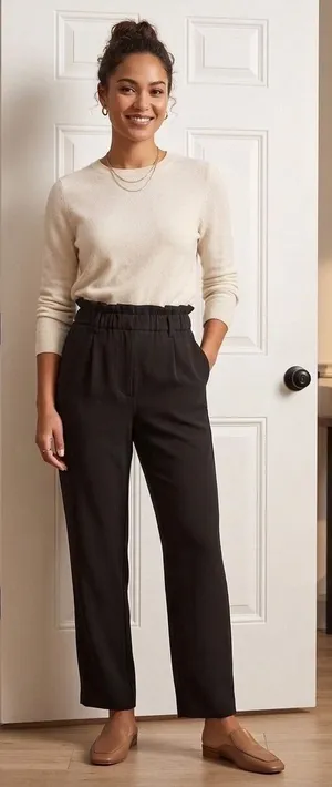 Quince Quick Stretch Crepe Paperbag Pants Women's Size 6 Black High Waisted thumbnail 1