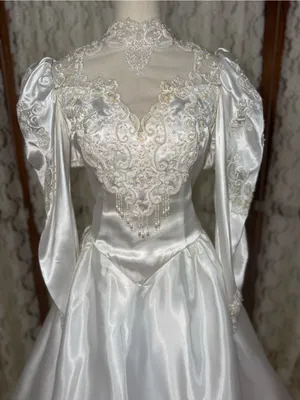 Beautiful Vintage 90s Beau Crystal White Satin Wedding Gown thumbnail 2