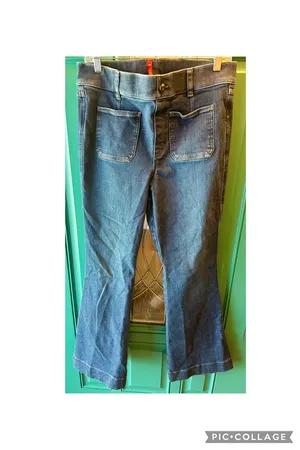 Spanx Authentic 360 Easy Flare Jeans High Rise Front Patch Pocket Blue Large thumbnail 2