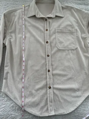 Small Beige Casual Button Down Long Sleeve with Oversized Fit Corduroy Style Tan thumbnail 6