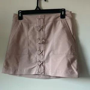 Express Blush Pink Faux Mini Skirt with Lace-Up Front – Size 6 thumbnail 4
