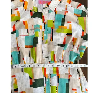 LDT Multi-Color Geometric Abstract‎ Print Button Front Midi Shirt Dress Size 6 thumbnail 10