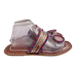 Kolhapuri Chappals Hand Embroidered Leather Flat Sandals Toe Ring 9 Brown thumbnail 5
