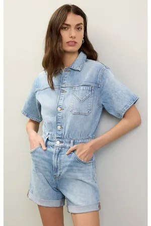 Hudson Sz 28 Denim Blue Jean Short Sleeve Button Front Romper thumbnail 1