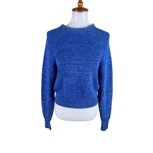 Free People Too Good Blue Knit Sweater Slouchy Boho Coastal XS OB910473 thumbnail 2