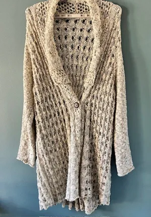 Soft Surroundings 4X Open Knit Beige Duster Cardigan Long Sleeve One Button Boho thumbnail 1