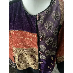 Julia Kim Women's Embroidered‎ Purple Gold Boho hippie Patchwork Jacket Size L thumbnail 4