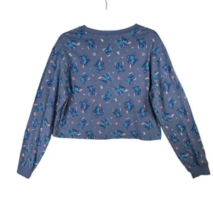 Disney Stitch Graphic Crop Top Long Sleeve Shirt‎ All Over Print L Space Planets thumbnail 2