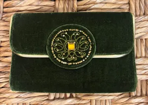 Vintage Style Forest Green Velvet Clutch Gold Jewel Embellished‎ Evening Bag thumbnail 1