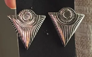 Vintage Silver Tone Art Deco Triangle Stud Earrings western conch NFR Rodeo thumbnail 1