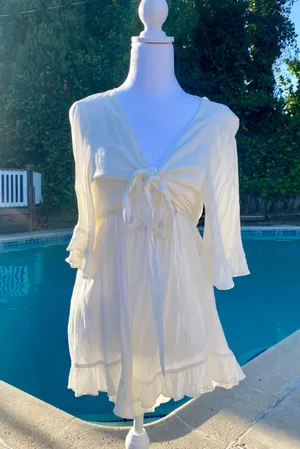Bell Sleeve Tie Front Peekaboo Romper thumbnail 5