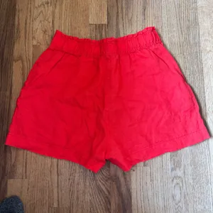 HM Red 100% Linen Paperbag Waist Shorts High Rise Elastic‎ Pockets Summer Small thumbnail 5