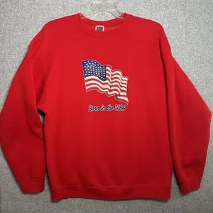 Vintage XL Sweatshirt Red‎ Long Sleeve Born in the USA Fruit of the Loom Heavy thumbnail 1