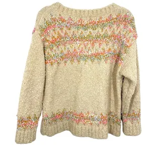 POL Fuzzy Cream and Pastel Striped Oversized Sweater Boho Cozy Size Small thumbnail 2