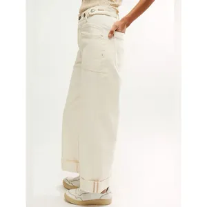 Free People Palmer Cuffed Wide Leg Tab Waist Jeans Size 27 Eggshell White Wash thumbnail 10