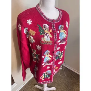 Vintage Heirloom Collectibles Christmas Teddy Bear Cardigan Red XL 1999 Holiday thumbnail 2