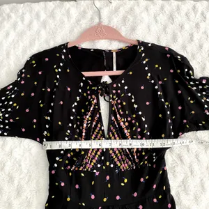 Free People Coryn Black Print Long Sleeve Open Back Flare Boho Mini Dress 0 thumbnail 9