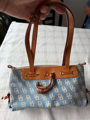 Dooney & Bourke Light Blue Canvas Shoulder Bag with Tan Leather Trim thumbnail 11