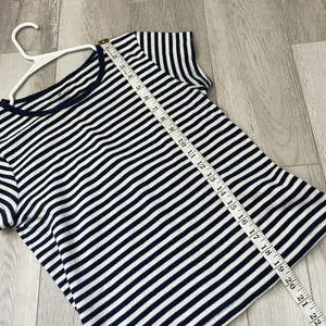 Brandy Melville Tshirt striped crop top womens Navy Blue White one size casual thumbnail 5