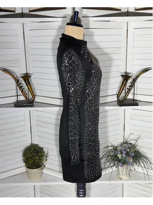 Vintage Y2K studded dress bodycon black punk goth rave alt edgy biker grunge M L thumbnail 3