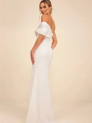 Lulu's Ivory Off-the-Shoulder High-Slit Wedding Dress thumbnail 3
