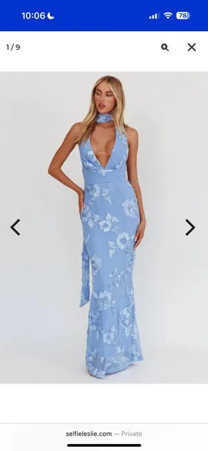 Selfie Leslie Cipriana Backless Halter Maxi Dress Embellished Blue Size Small Worn Once Paid $115 thumbnail 2