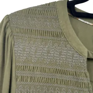 Anthropologie Maeve‎ Ragonda Tunic Dress Moss Green Smocked Long Sleeve Size 12 thumbnail 7