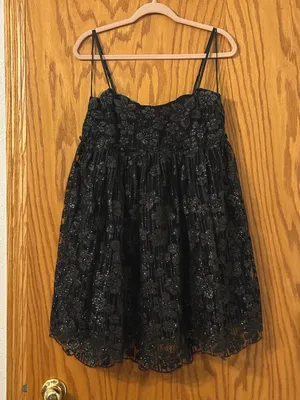 Free People All That Glitters Shimmery Black Lace Mini Dress — Size M thumbnail 3