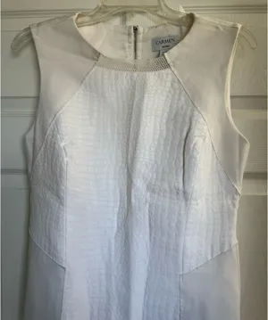 Carmen Marc Valvo Dress Women 6 White Ponte Knit Croc Textured Sheath Tank Dress thumbnail 2