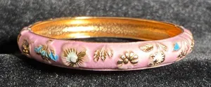 Pink and Gold Floral Bangle Bracelet 7” thumbnail 1