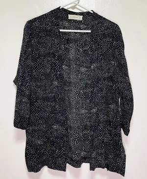 Abercrombie & Fitch Black & White Spotted 3/4 Sleeve Blazer With Pocket thumbnail 1