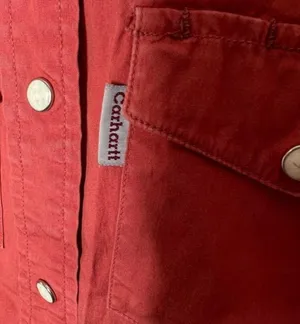 Carhartt Shirt Womens Red Poplin Snap Front Sleeveless Collared Blouse sz small thumbnail 4