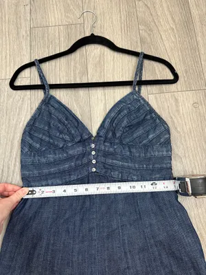 7 For All Mankind Denim Mini Dress Size Small 100% Cotton Y2K Spaghetti Strap thumbnail 12