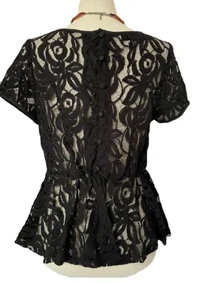 International Concepts Black Lace Peplum Blouse.Buttons thumbnail 4