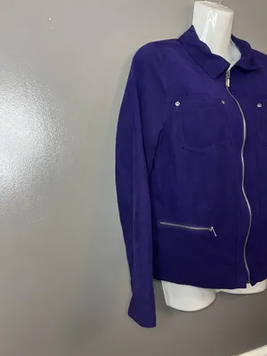 Studio Works Jacket Womens 4P Purple Faux Suede Zip Front Lined Pockets Petite thumbnail 2