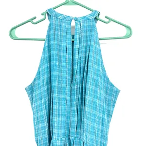 Calvin Klein‎ size 2 blue plaid sleeveless dress wrap style gingham tie waist thumbnail 4