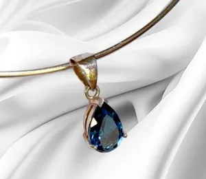 Sterling Silver With Blue Teardrop Blue Topaz Marked 925 thumbnail 1
