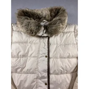 Old Navy Womens Cream Puffer Jacket Faux Fur Collar Brown Trim Size S thumbnail 2