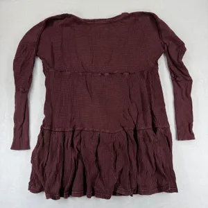 Free People We The Free Jolene Waffle Knit Henley mini Dress Tunic Burgundy Sz S thumbnail 7
