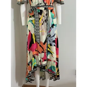 Flying Tomato Tropical Floral High Low Hem Midi Dress Plunge Neckline Size M thumbnail 5