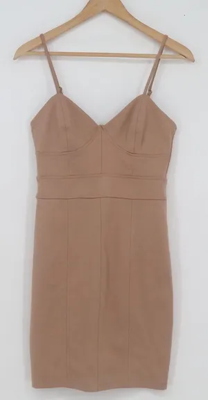 Forever 21 Tan Bustier Bodycon Mini Dress Size M Beige Spaghetti Strap thumbnail 1
