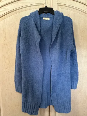 Fluffy Hooded Cardigan Blue Size L thumbnail 1