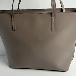 Kate Spade New York Taupe Leather Tote Bag with Glitter Bow Charm Zip Top thumbnail 5
