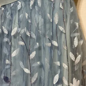 Witness of Love Blue‎ Embroidered Leaf Sequin Tulle Maxi Dress US 16 Flutter thumbnail 4