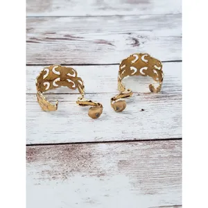 Vintage Clip On Earrings - Ornate Chunky Gold Tone Cut Out Hoops thumbnail 4