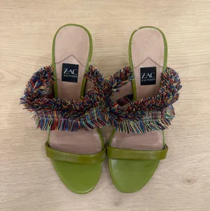 Zac Posen Multicolor Fringe Green Heels thumbnail 1