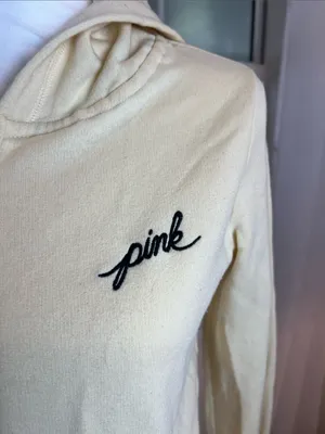PINK Victoria's Secret Pale Yellow Zip-Up Hoodie size small. thumbnail 2