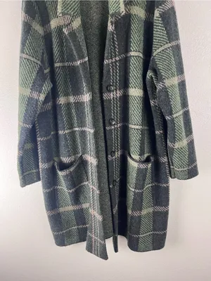 J. JILL Wool Blend Plaid Pockets Button Front Trench Coat Size XL Winter Cozy thumbnail 7