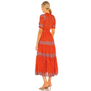 Free People‎ Rare Feeling Maxi Dress in Orange Pop Combo Size Small thumbnail 4