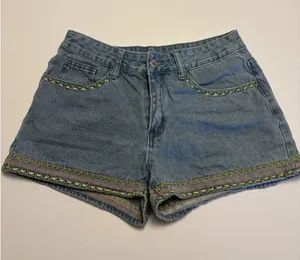 SHEIN Embroidered Denim Shorts Womens Boho Festival Y2K Blue Size S/M thumbnail 1